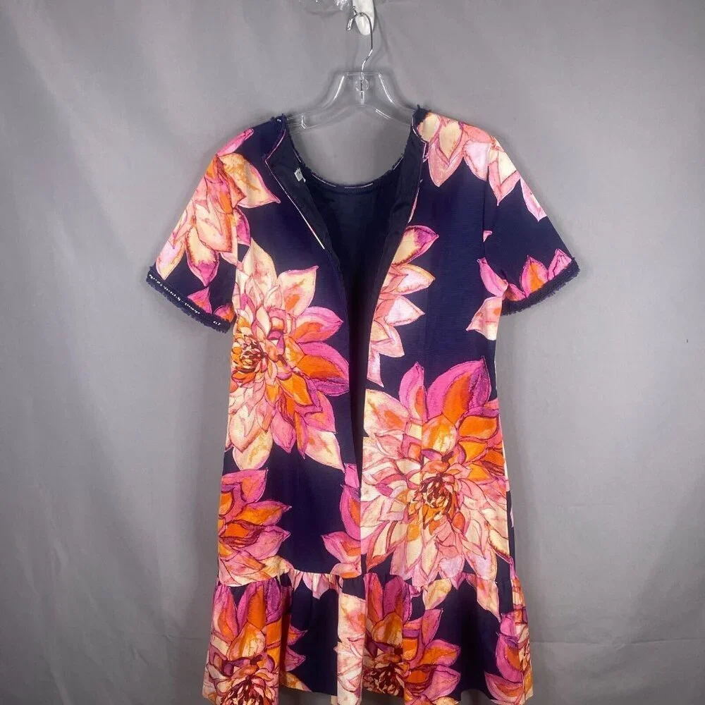 Trina Turk Dress Womens 10 Blue Floral Drop Waist Resort Embellished - Picture 6 of 13